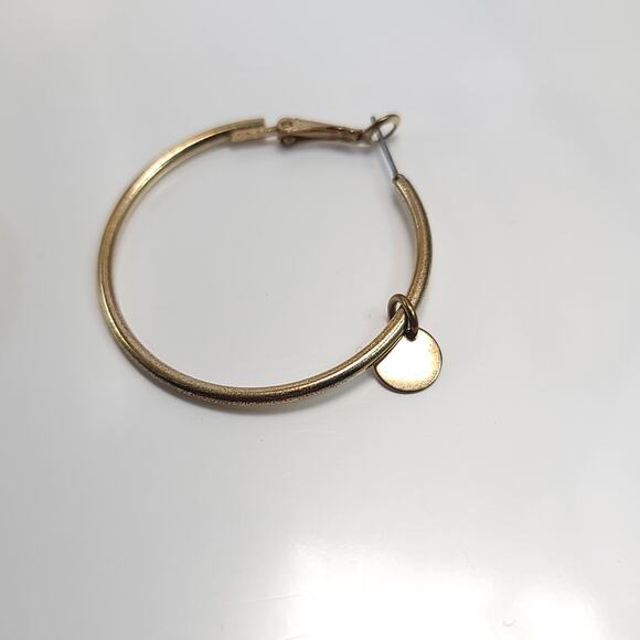Gold Hoop Earrings with Disc Charm, Minimalist Modern Everyday Jewelry for Women - Picture 8 of 10